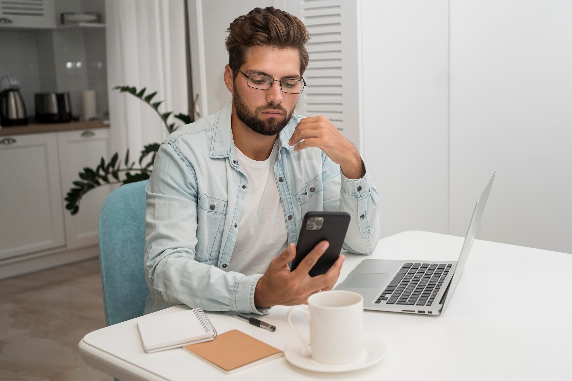 casual adult male working from home 23 2148700713
